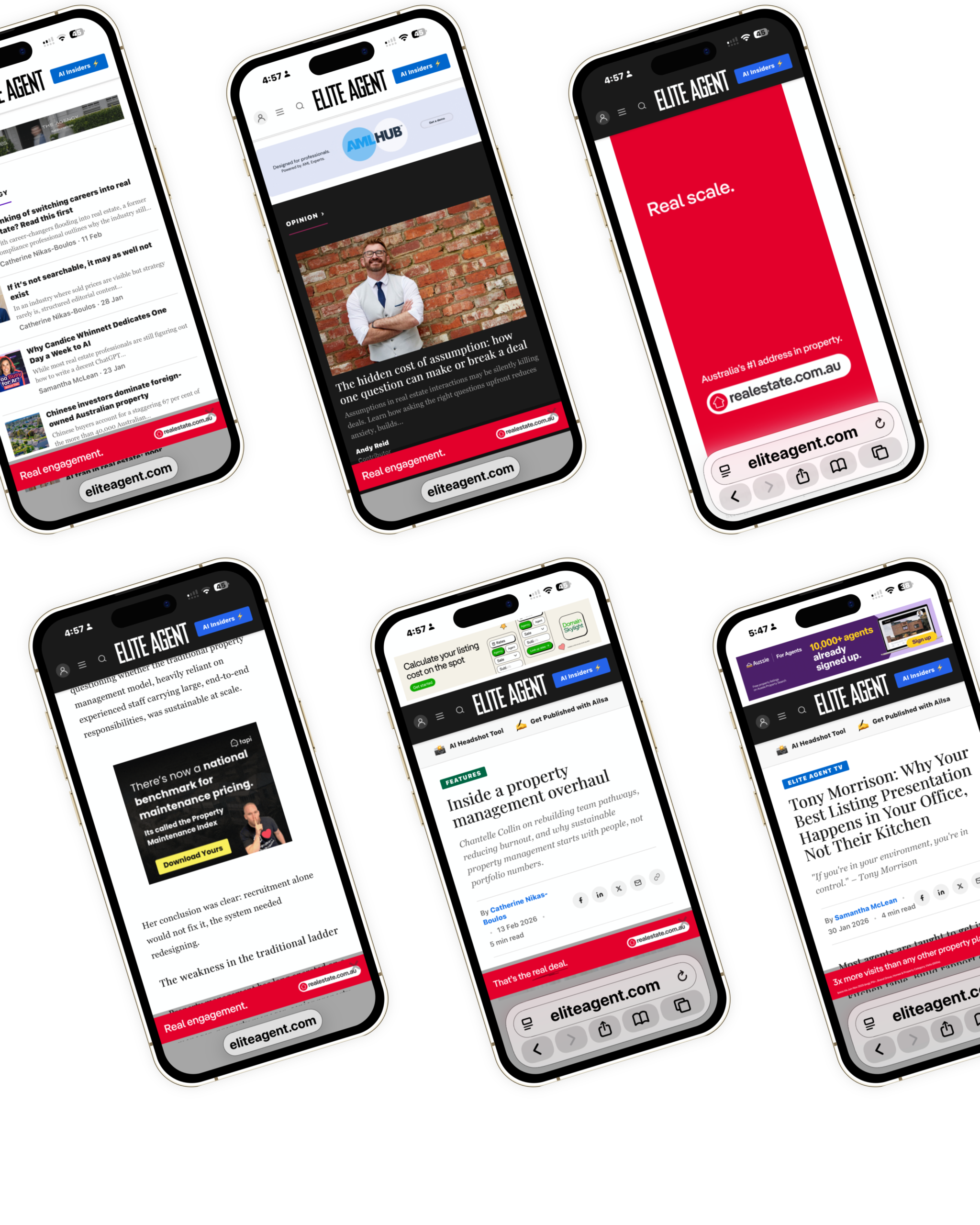 Elite Agent advertising placements shown across six mobile devices