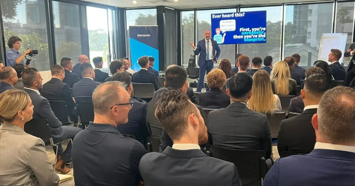 Harcourts Victoria auction simulation training. Photo: Supplied