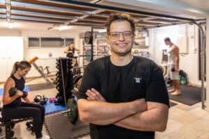 Matt Micaleff and colleagues in the 'pain cave'. Image: Supplied