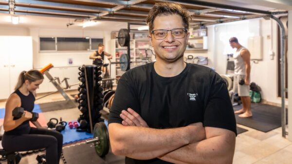 Matt Micaleff and colleagues in the 'pain cave'. Image: Supplied