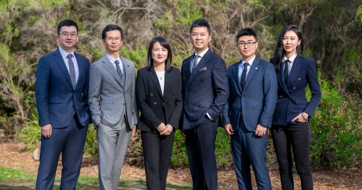 Neil Zheng, Hans Liu, Mingfeng Tang, Henry Lin, Jichen Quan and Emma Yu). Photo: Supplied