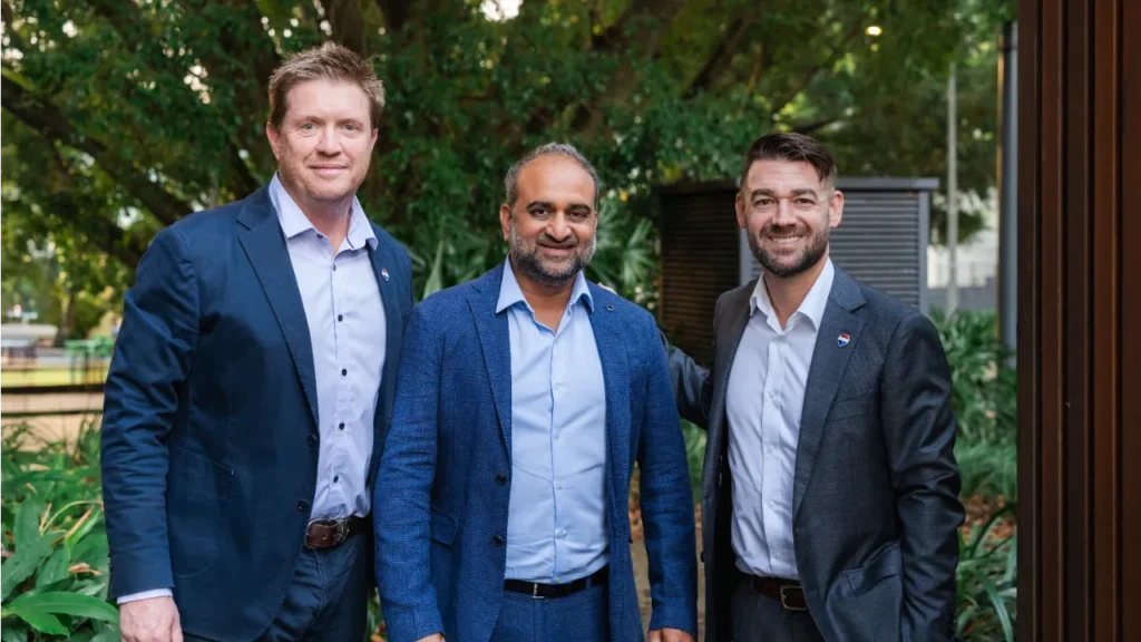 REMAX Sapphire broker owner (centre) Pinakin Patel, with REMAX Australia's Franchise Manager Daniel Roberts and Managing Director Joel Davoren.