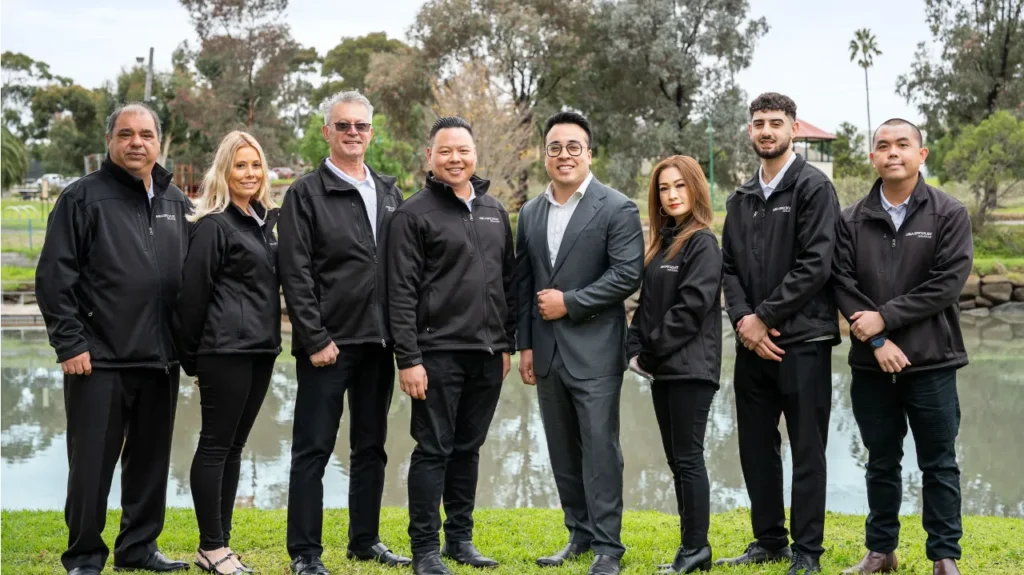 (L-R) Nick Makroglou, Tiffany Perriam, Steve Jusup, David Lu, Michael Choi, Vi Dang, Taylan Guvenbas and Christian Yao. Photo: Supplied