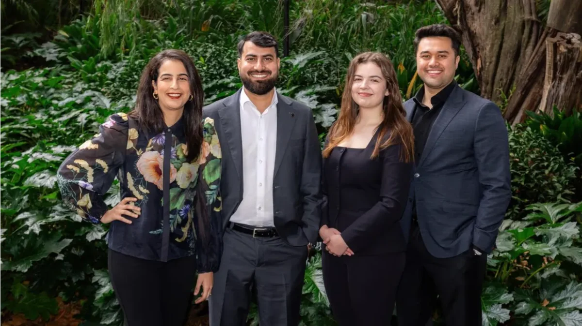 Real estate husband-and-wife duo Shahid Khan and Fatima Zahra with senior sales team member Shildi Mullalli and senior sales agent Sharief Lorenz Rutene. Image: Supplied