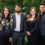Real estate husband-and-wife duo Shahid Khan and Fatima Zahra with senior sales team member Shildi Mullalli and senior sales agent Sharief Lorenz Rutene. Image: Supplied