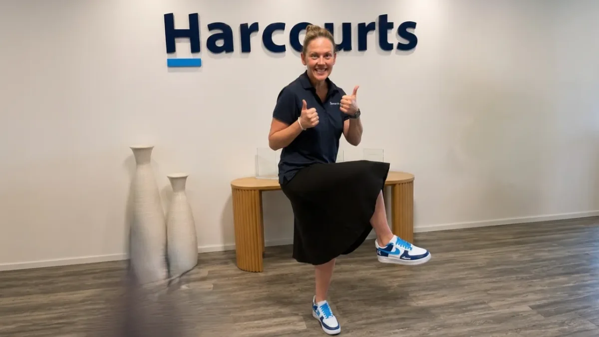 The bespoke Harcourts sneaker – Aimee Garside of Harcourts Dapto. Image supplied