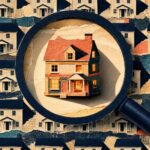 Cut-paper collage of a magnifying glass hovering over rows of identical stamped houses, with one warmly lit, hand-crafted house standing out under the lens