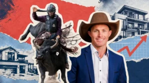 Jesse Van Nek, broker owner of Gympie's REMAX Property Group was a champion bull rider in the US before going into sales. Image: Supplied/Lois