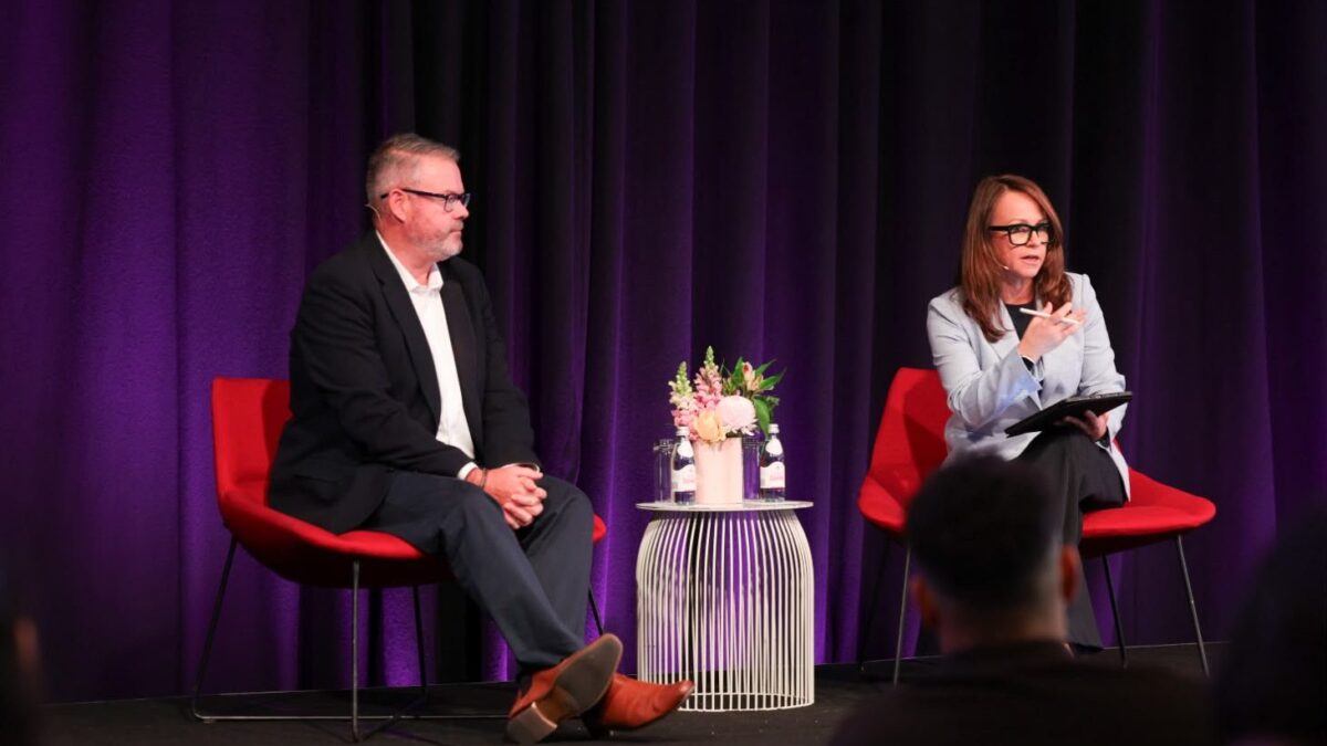 Stuart Hobden and Fiona Blayney speaking at PM/ONE 2026